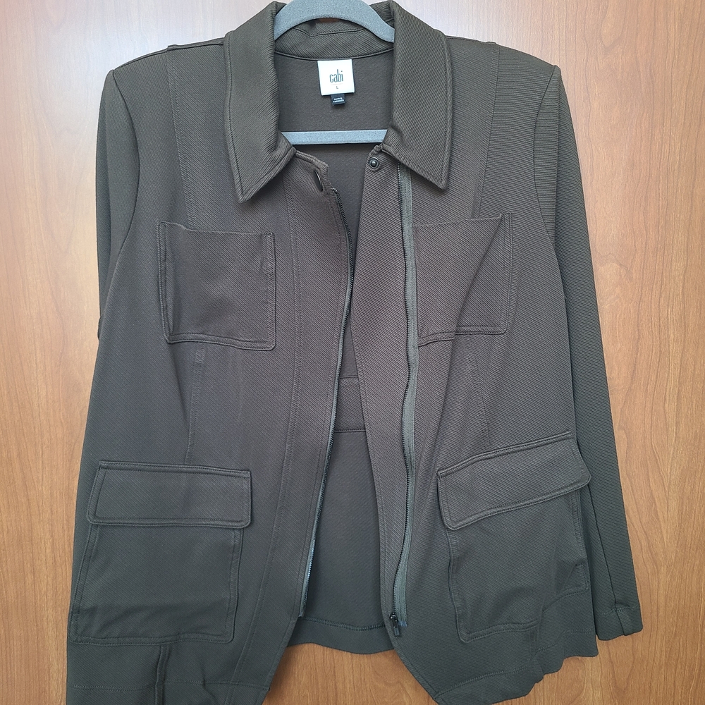 Cabi Large Olive Green Military Academy Utility Blazer Jacket Asymmetrical Zip - Picture 5 of 8